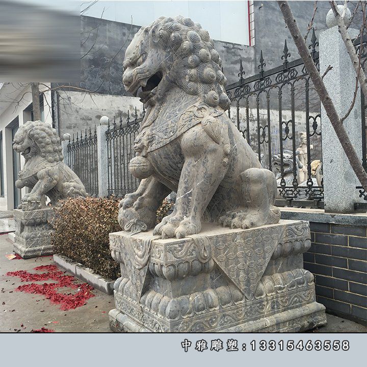 青石立式狮子 石雕看门狮子