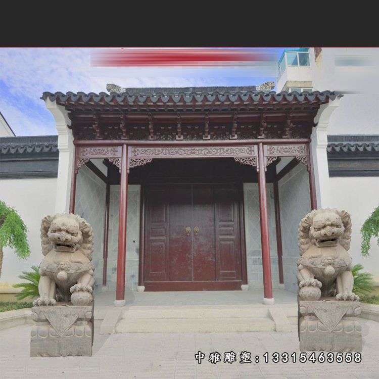 青石立式狮子 石雕看门动物雕塑