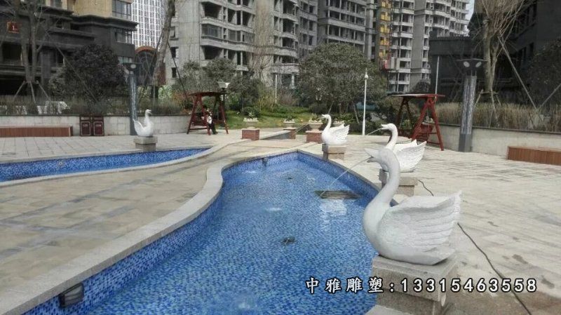 天鹅喷泉石雕，公园喷泉景观雕塑