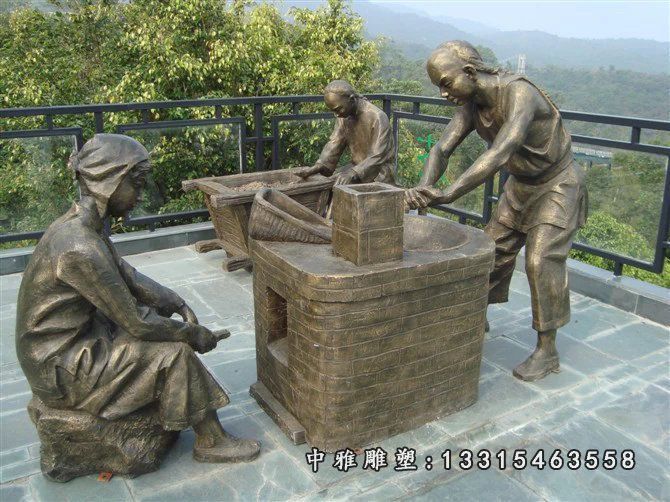 烘茶铜雕，广场烘茶铜雕，广场人物小品铜雕