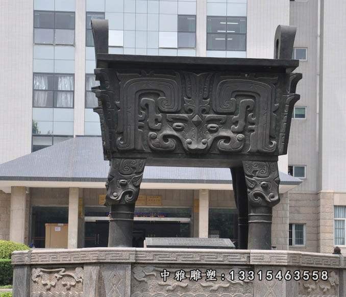 铜鼎雕塑，小区铜雕鼎 (2)