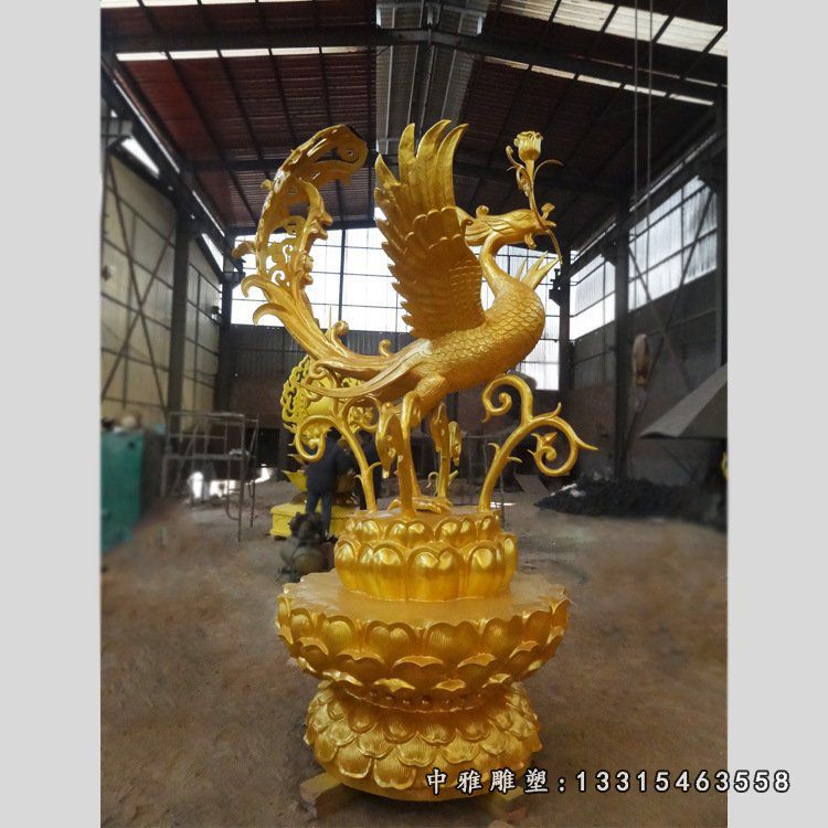 厂家铸造纯铜大型动物金凤凰雕塑 铸铜雕塑公园仿真摆件 来图定做15622