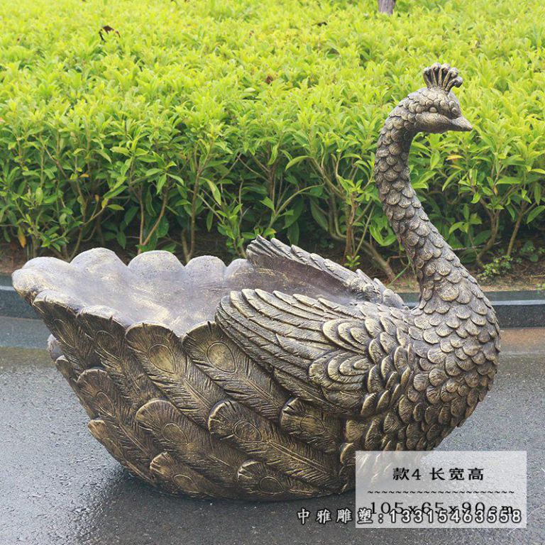 抽象孔雀花盆铜雕 (2)