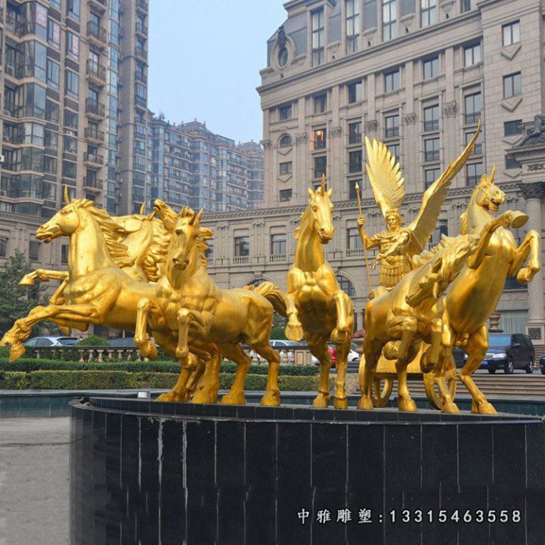 漆金八匹马阿波罗战车铜雕
