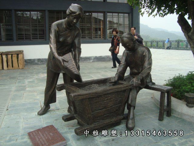 田园铜雕茶文化人物雕塑