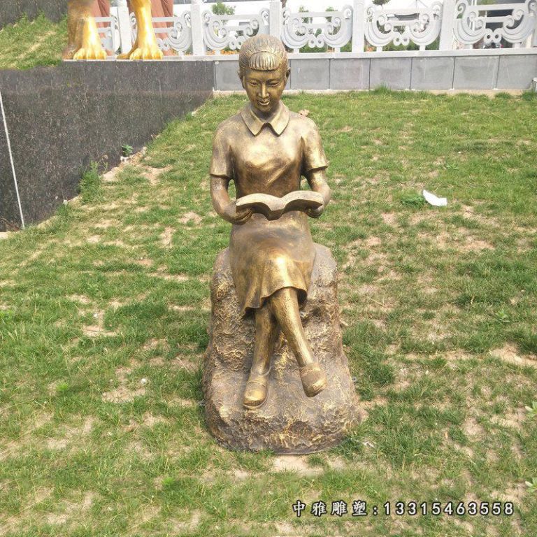校园人物读书女孩铜雕 (1)
