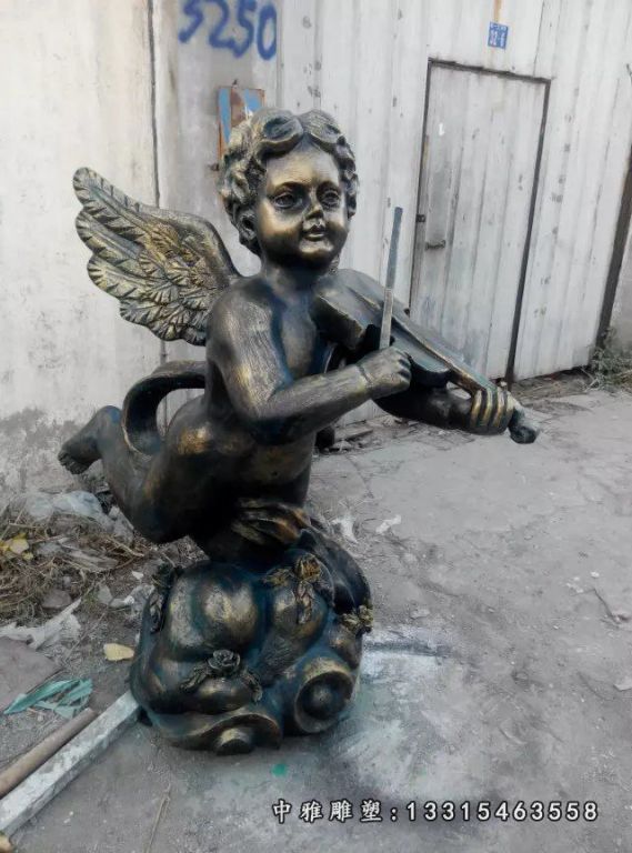玻璃钢小天使，玻璃钢仿铜小天使雕塑 (2)