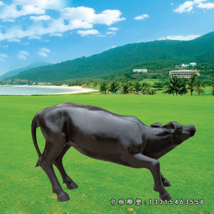 玻璃钢仿铜牛雕塑，公园动物雕塑