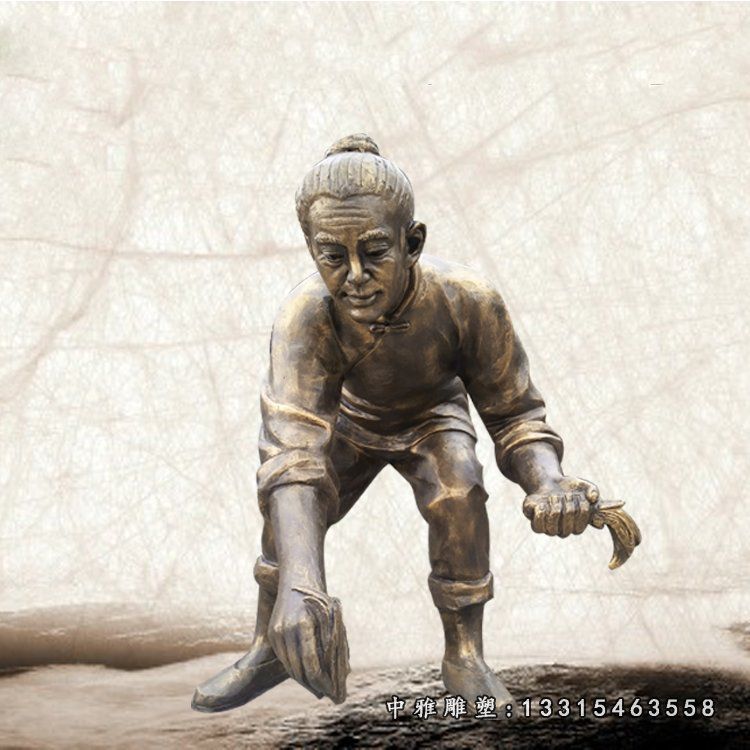 插秧种稻子的农民雕塑 玻璃钢仿铜农耕人物 (4)
