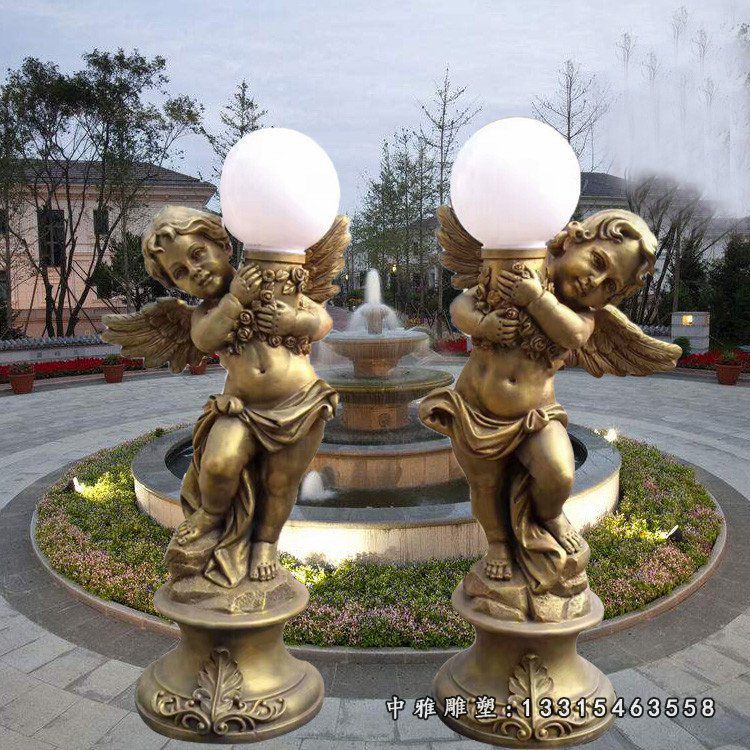 铜雕公园路灯天使