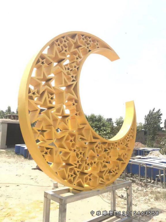 不锈钢广场景观五星月亮雕塑 (2)