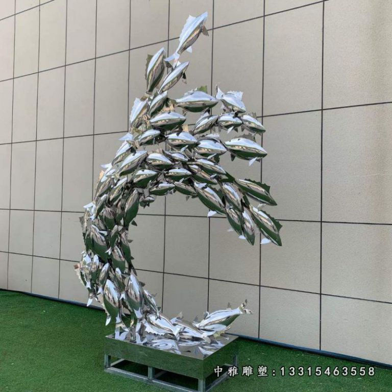 不锈钢鱼群景观雕塑