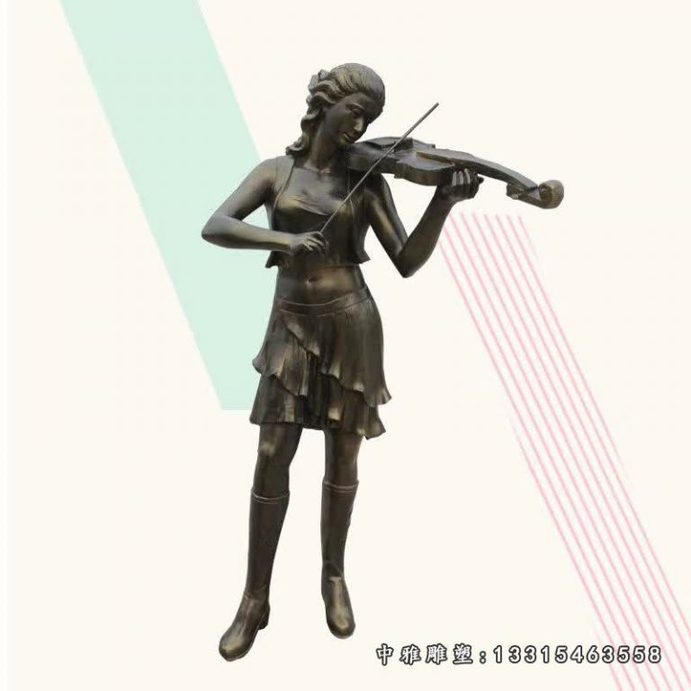 拉小提琴铜雕人物
