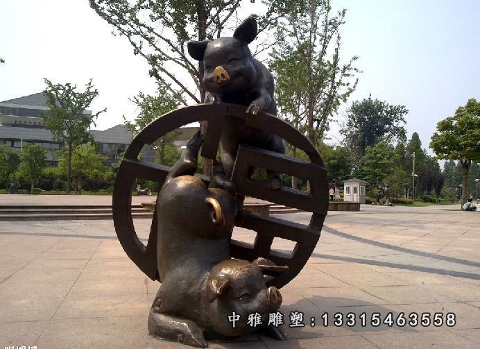 小猪铜雕动物