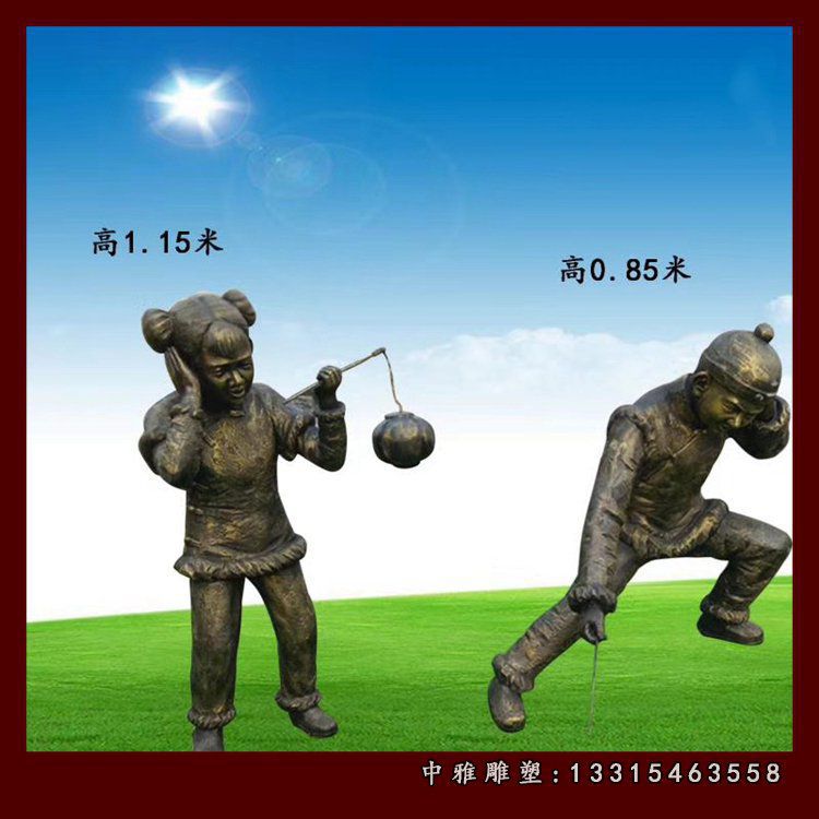 放鞭炮儿童铜雕