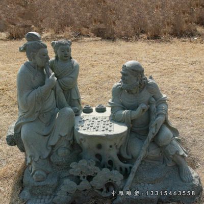 小品铜雕下棋人物
