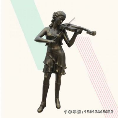 拉小提琴铜雕人物