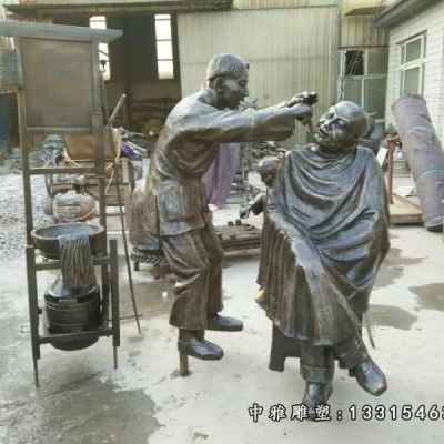 铜雕商业街理发人物