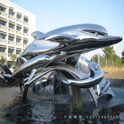 城市不锈钢海豚雕塑