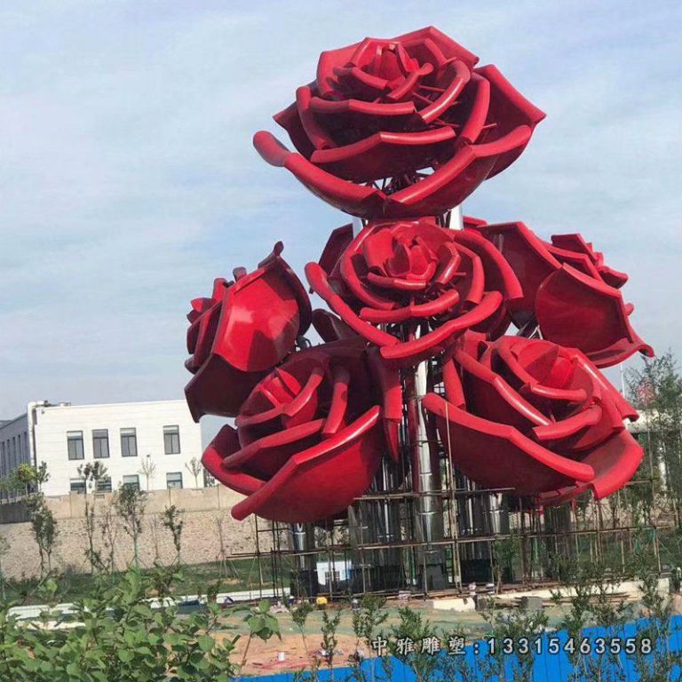 大型仿真玫瑰花不锈钢雕塑
