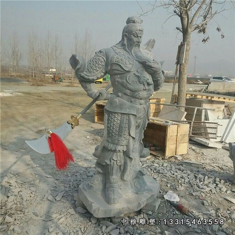 石雕持刀关公人物