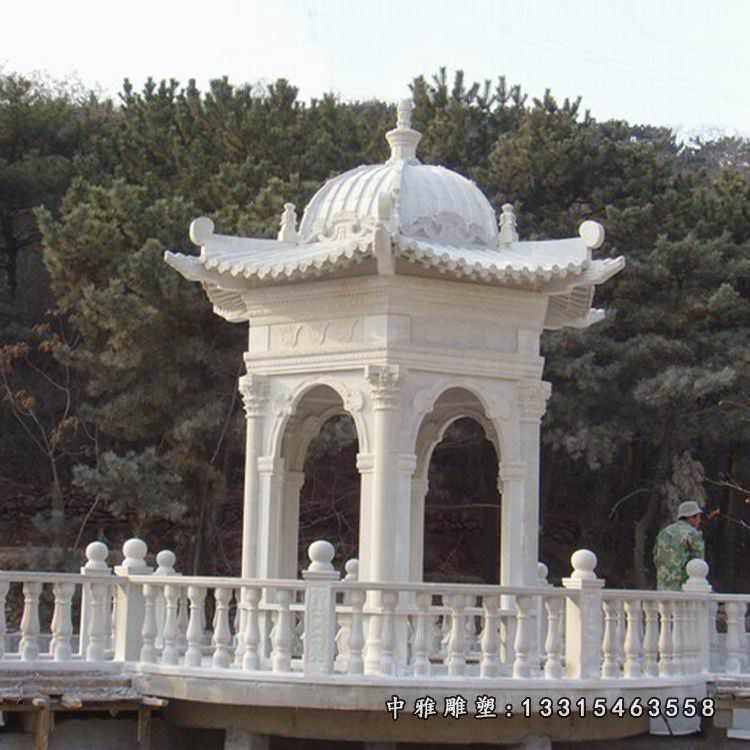 汉白玉石雕六角凉亭