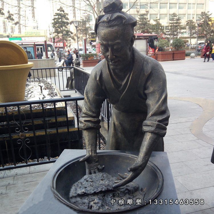 茶文化铜雕炒青人物