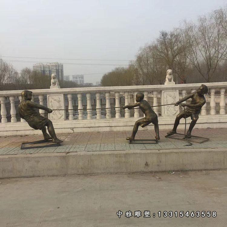 铜雕拔河儿童摆件