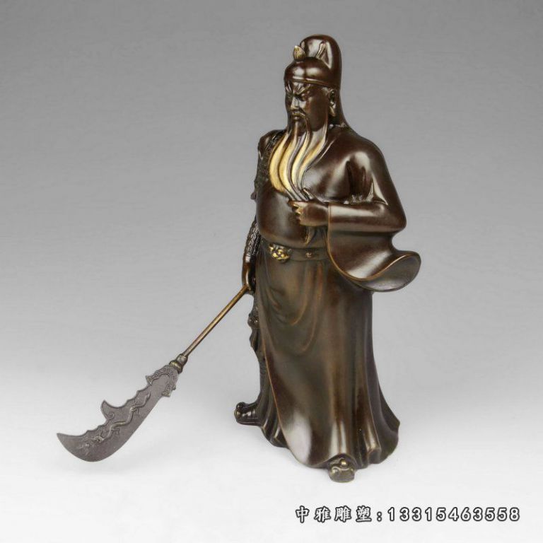 铜雕持刀立式关公