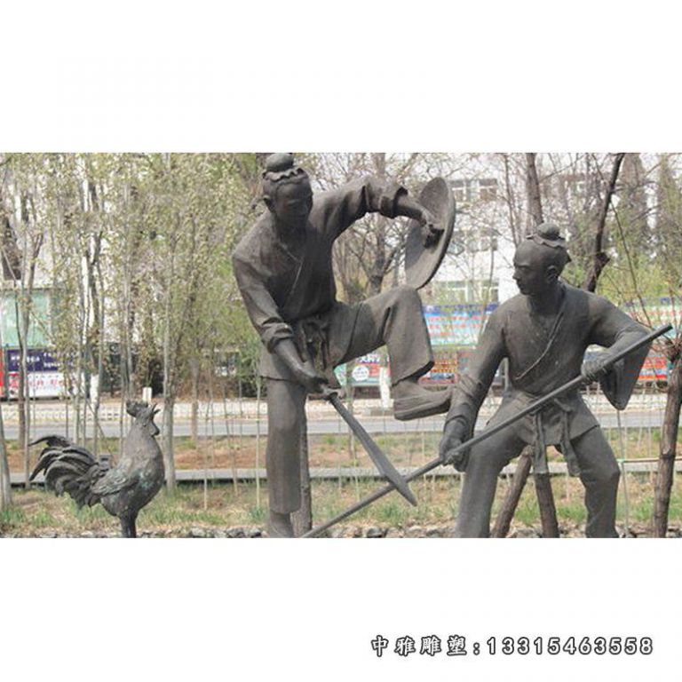 成语闻鸡起舞人物铜雕
