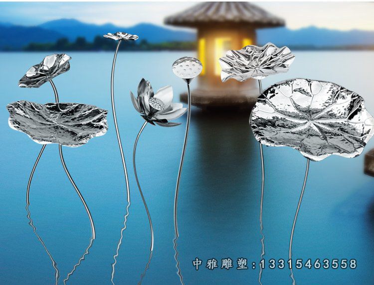 不锈钢镜面荷叶雕塑