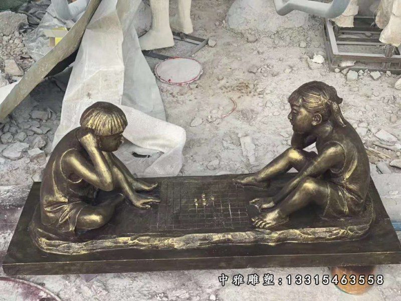 公园下棋铜雕人物摆件