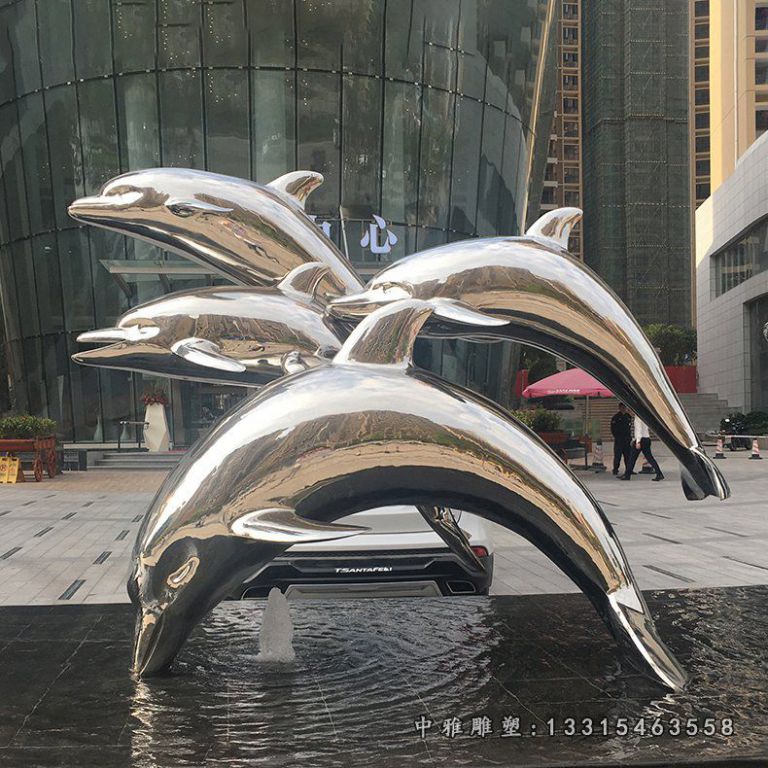 不锈钢海豚动物雕塑