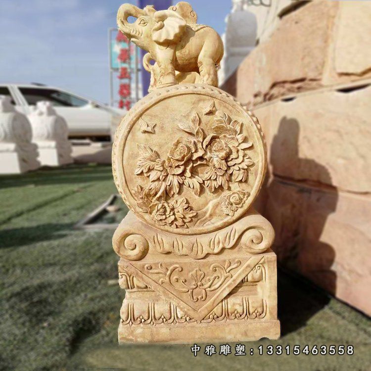 门口石雕大象抱鼓石雕塑