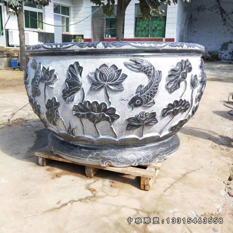 石雕圆形花盆