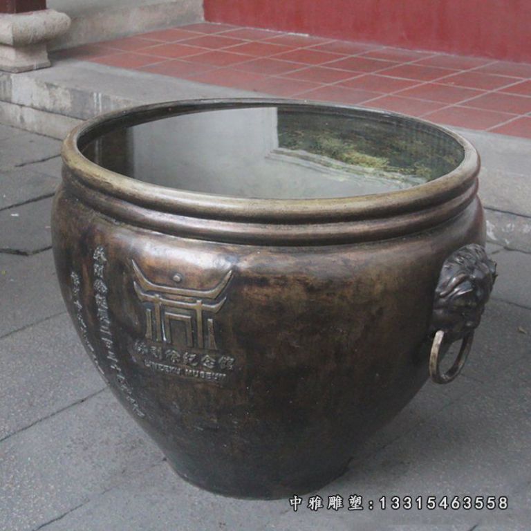 圆形铜雕水缸雕塑