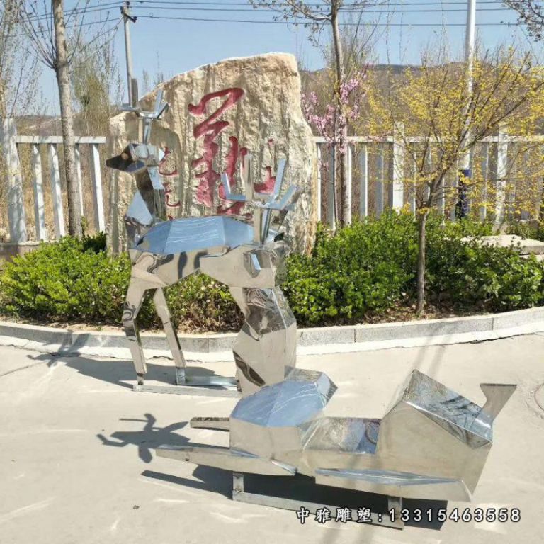 不锈钢几何小鹿雕塑