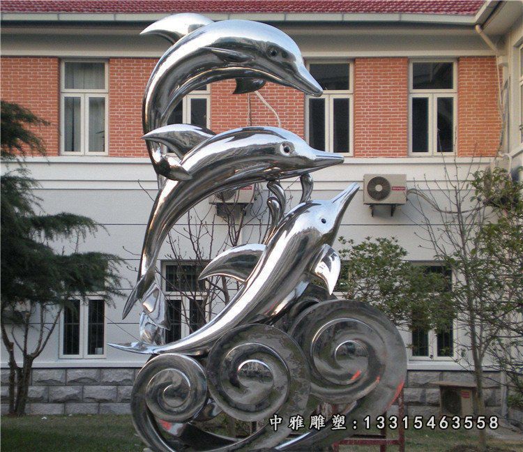不锈钢戏球海豚雕塑