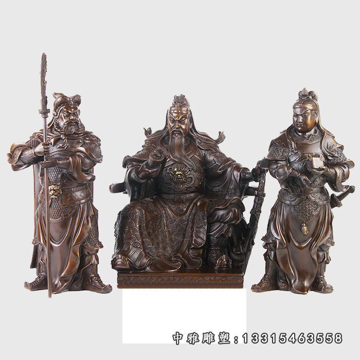 铜雕坐式关公