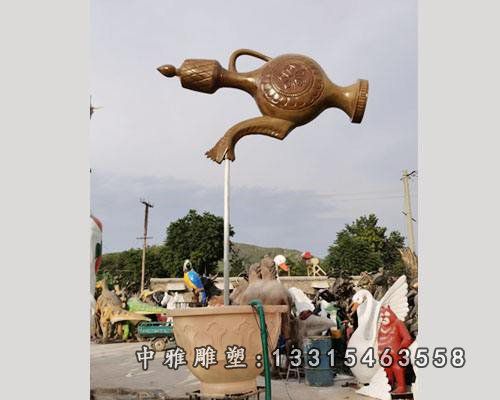 不锈钢喷水茶壶雕塑