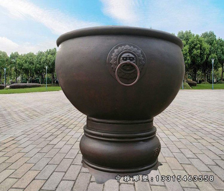 圆形铜雕水缸雕塑