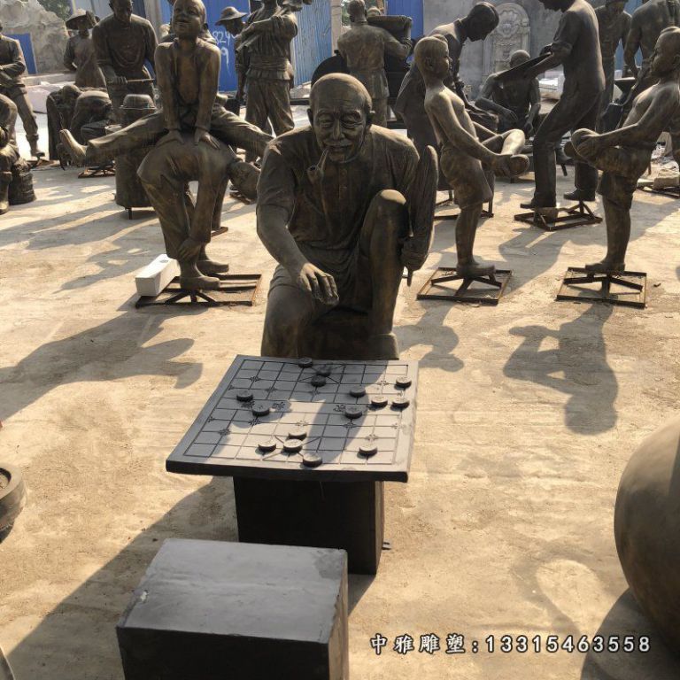 下棋铜雕人物雕塑