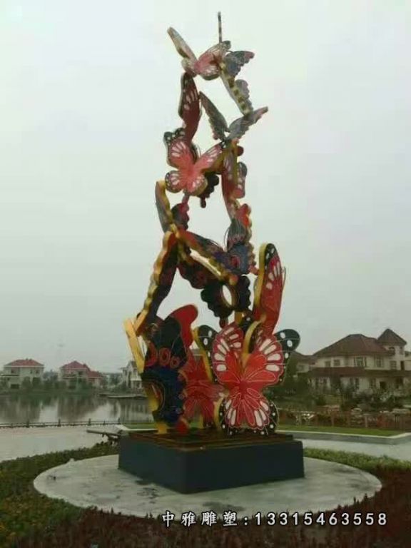 不锈钢彩绘蝴蝶雕塑