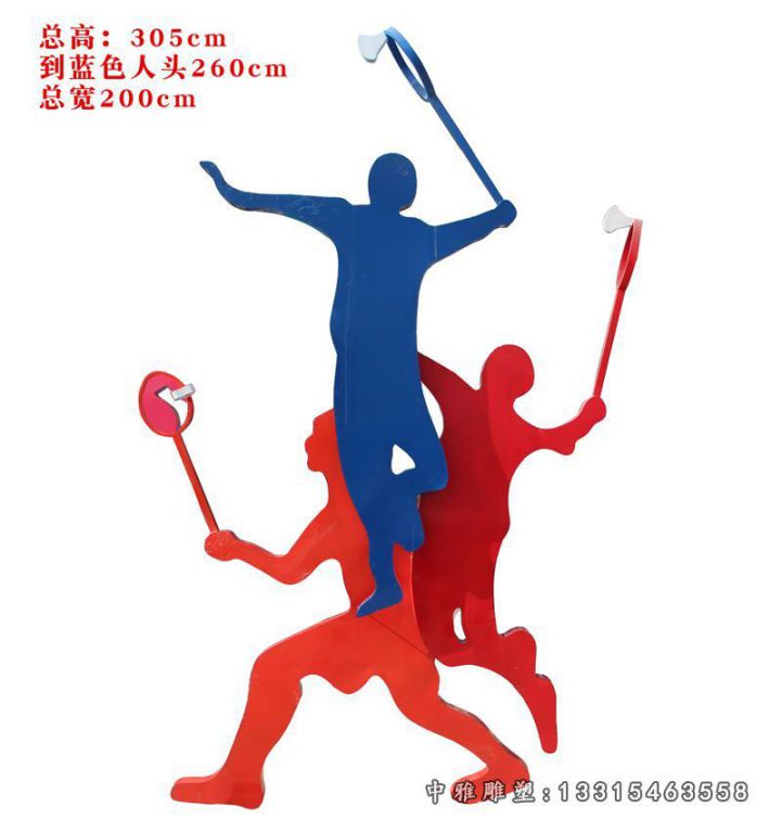公园不锈钢打羽毛球人物雕塑