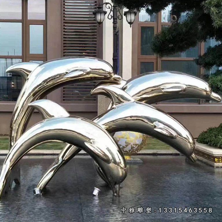 不锈钢镜面海豚雕塑