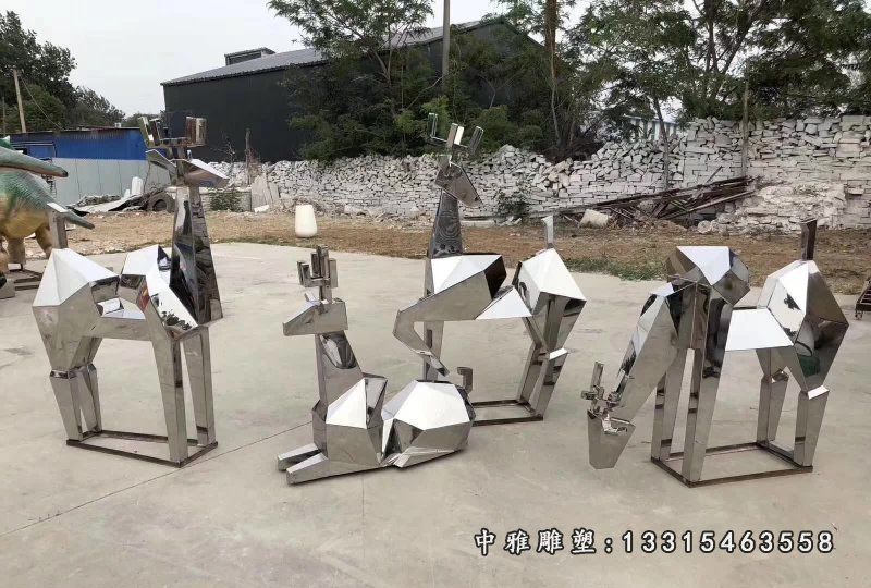 不锈钢几何小鹿雕塑