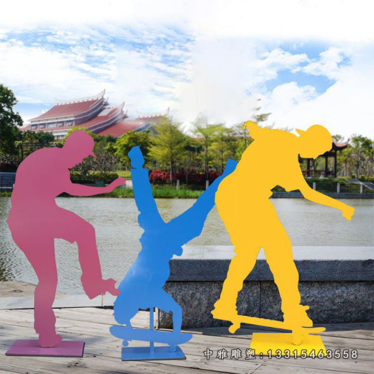公园不锈钢滑板人物雕塑