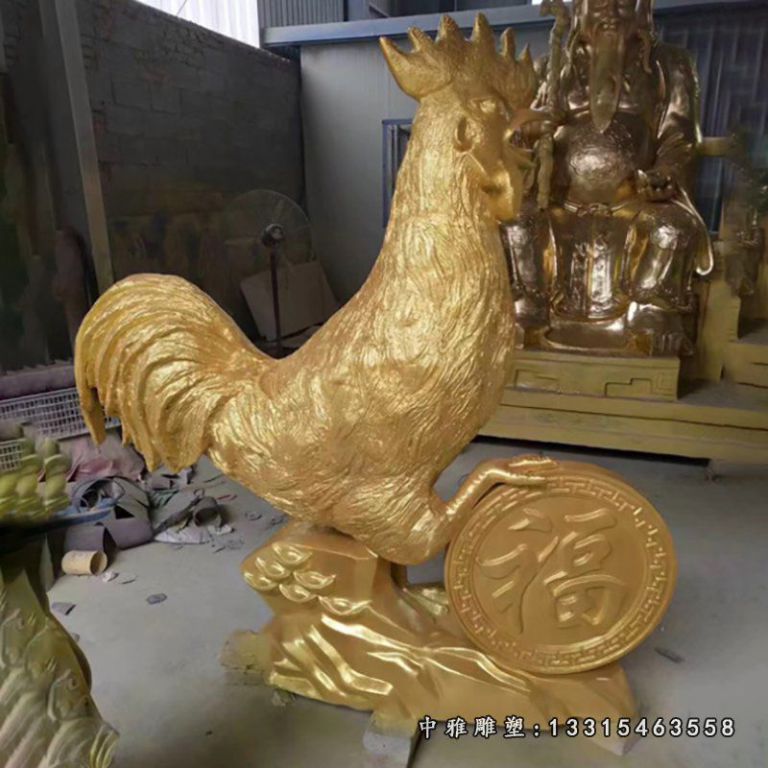 铜雕动物鸡摆件