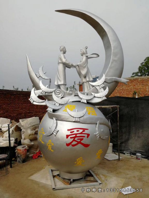 广场不锈钢牛郎织女雕塑