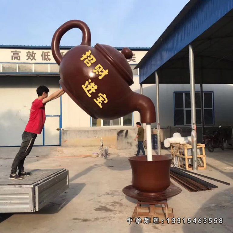 城市招财进宝茶壶铜雕